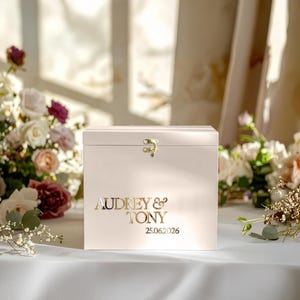 Caixa de envelope de casamento rústica e chique – Porta-cartões branco personalizado