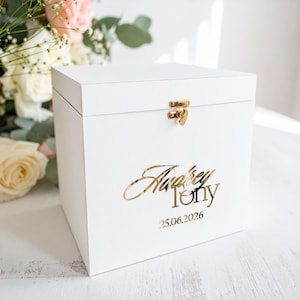 Caixa de presente de casamento moderna – caixa de espelho personalizada com nome e fechadura