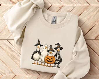Silly Goose Halloween Sweatshirt, Funny Goose Halloween Sweater, Spooky Goose Hoodie, Cozy Goose Lover Crewneck, Spooky Season Goose Outfit
