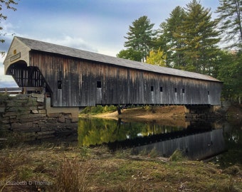 FRYEBURG MAINE, Covered Wooden Bridge, New England, Maine Photography, Landscape, Architecture, Historic, Liz Thomas