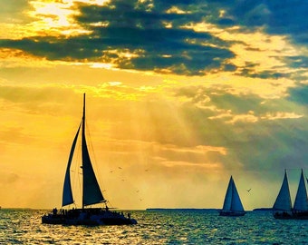 KEY WEST FLORIDA at Sunset Fine Art Photography Print travel ocean Atlantic sailing boating sailboat boat Liz Thomas