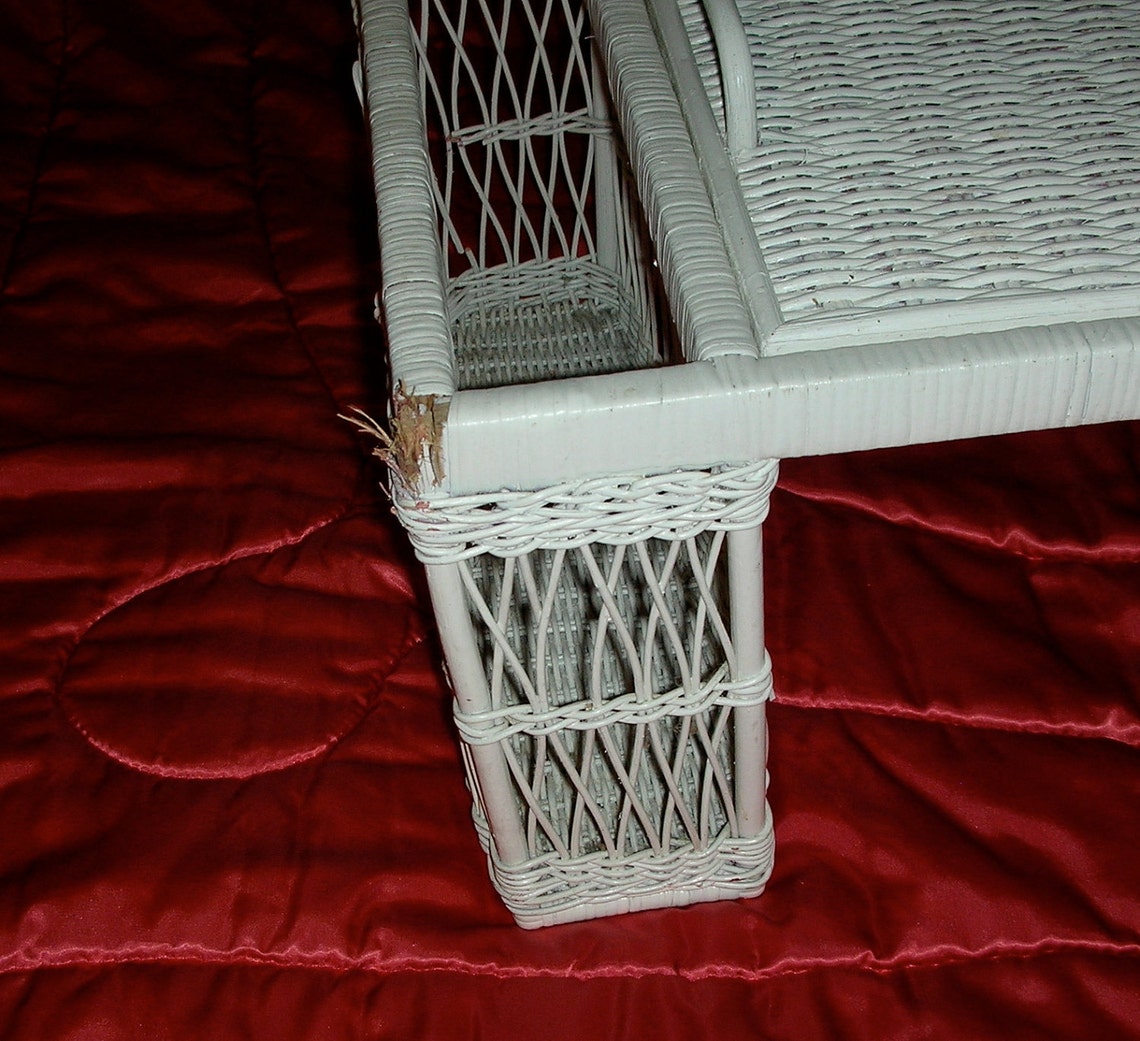 Vintage White Wicker Breakfast in Bed Tray Shabby Cottage Etsy