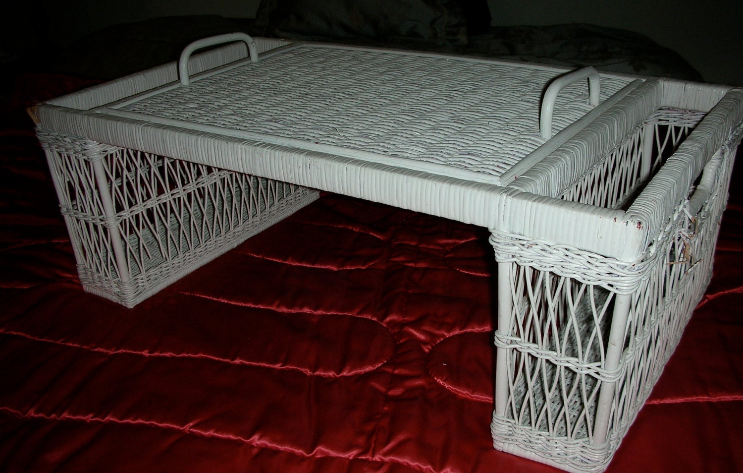 Vintage White Wicker Breakfast in Bed Tray Shabby Cottage Etsy