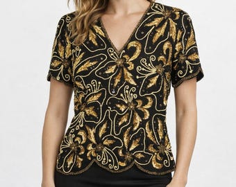 Vintage Papell Boutique Women's Sequined and Beaded Top