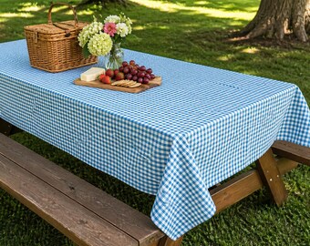 Vintage Gingham Green & white Table cloth - flaws