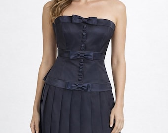 Katheryn Conover Vintage women's Navy Strapless Silk  Dress Size XS/S