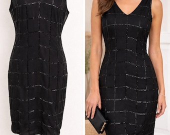 Laurence Kazar Vintage women's Black Beaded Cocktail Dress size 14/16