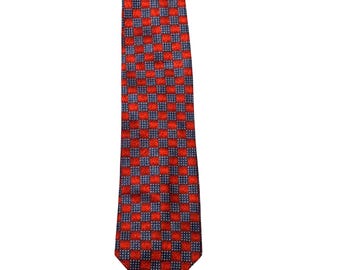 Kenneth Charles Red Gray Geometric Checker Silk Tie Classic Width Business Necktie
