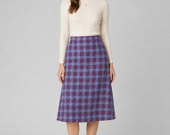 Vintage Handmade Purple Plaid Wool A-Line Skirt Women’s Size 12