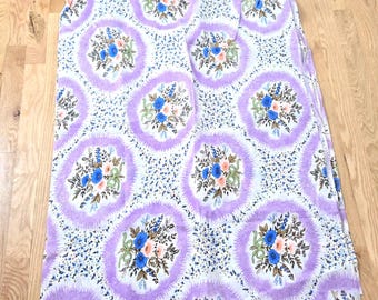 Vintage Floral Cotton Fabric Purple Blue Medallion Print Wide Yardage 82x56 Cottagecore