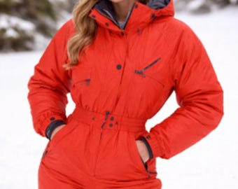 Vintage Obermeyer women's Orange/Gray SkiBunny Suit size 14
