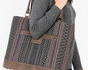 Vintage y2k French Luggage Co Tapestry & Suede Travel Tote