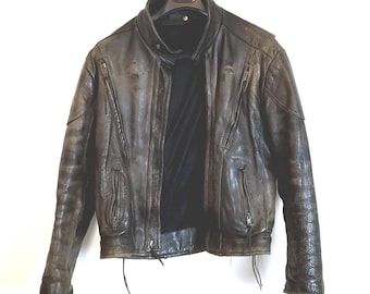 Vintage Black Motorcycle Jacket S/M — Distressed Leather