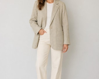 Vintage Handmade Wool Plaid Blazer Women’s L Lined Shoulder Pads