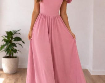 Vintage Pink Puff Sleeve Maxi Dress Prairie cottage fairy size 2/4