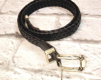 Vintage Black Braided Leather Belt size L