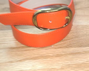 Vintage Red Thin Faux Leather Belt Gold Toned Buckle size S/M