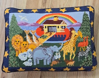 Vintage Noah's Ark Embrorderd Pillow 16"X11.5"