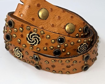 Y2K Western vintage Embossed Ostrich Statement leather Belt