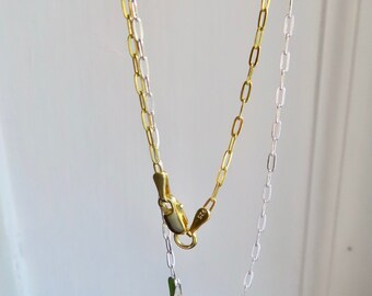 925 Sterling silver and Gold vermeil( gold plated sterling silver) drawn cable chain necklace, finished cable chain, paper clip chain