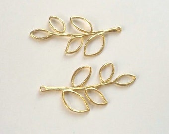 1pc Gold Vermeil leaf connector, link, pendant ., 24K gold plated over sterling silver  (41x18mm)