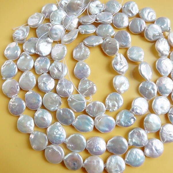 White coin freshwater pearls (11-12mm) FULL STRAND