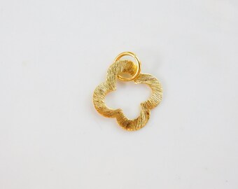 Gold vermeil  , brushed  clover, quatrefoil  charm with jump ring  , quatrefoil . (21mm), quatrefoil link, gold plated sterling silver