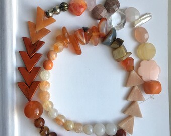 19 inches strand Multicolor  gemstone  beads, multi gemstone, red, orange, pink, cream shades mix beads,