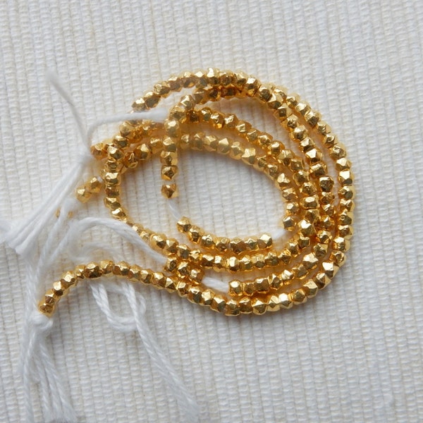 2.5mm  Gold Vermeil faceted spacer beads ,6 inches, gold plated silver nugget spacer