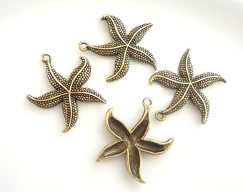 4 pcs Antique brass finish  starfish pendant  (25x23mm)