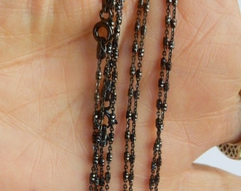 Black Rhodium sterling silver finished necklace chain with sparkly beads (1.3x2mm)-Available in 16", 18", 20" 24"