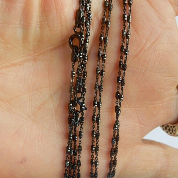 Black Rhodium sterling silver finished necklace chain with sparkly beads (1.3x2mm)-Available in 16", 18", 20" 24"