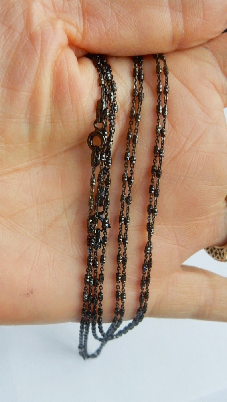 Black Rhodium sterling silver finished necklace chain with sparkly beads 1.3x2mmAvailable in 16, 18, 20 24 image 1