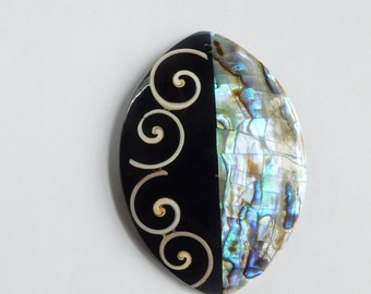 Marquise shape abalone shell pendant with inlay spiral universe sign. with hole , (58.5x40.5mm)