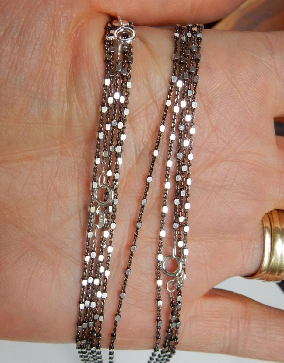 Sterling silver oxidized finished cable satellite chain with sterling…