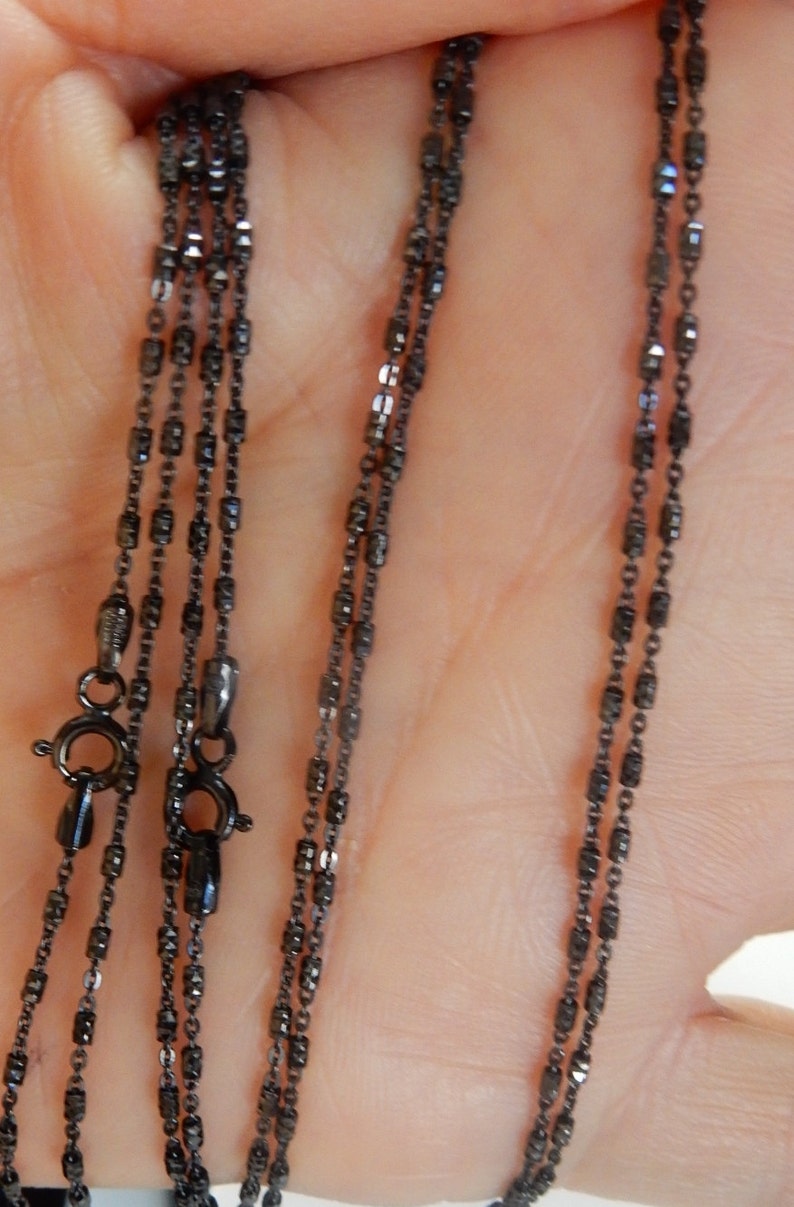 Black Rhodium sterling silver finished necklace chain with sparkly beads 1.3x2mmAvailable in 16, 18, 20 24 image 5