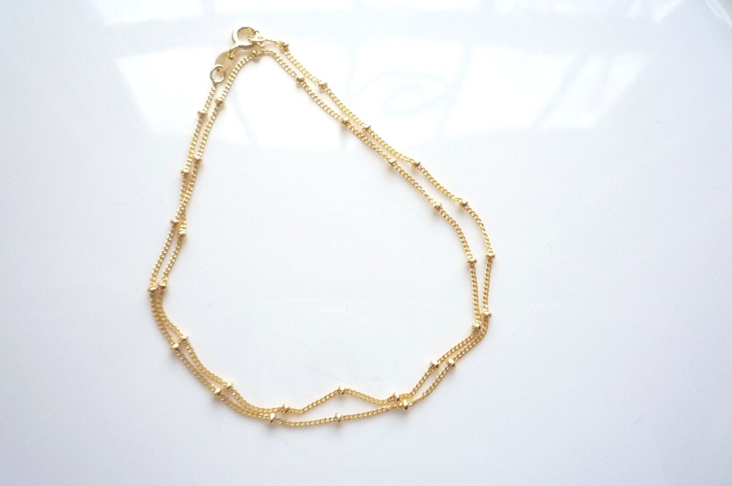 Gold Vermeil beaded curb ball necklace chain, satellite chain, curb b…