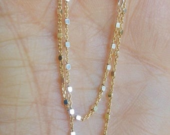 18K Gold Vermeil beaded, finished cable satellite chain with sterling silver square balls , Gold over  sterling silver,16" , 18" ,20",24"