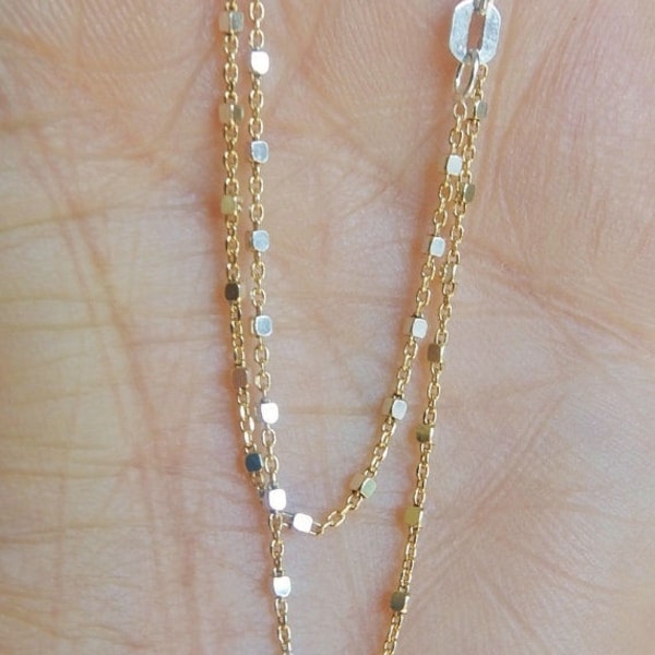 18K Gold Vermeil beaded, finished cable satellite chain with sterling silver square balls , Gold over  sterling silver,16" , 18" ,20",24"