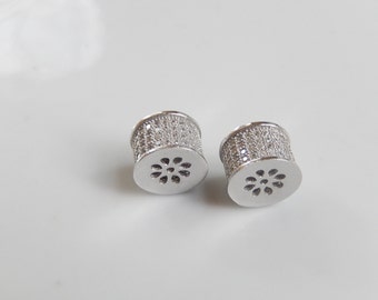 Sterling silver pave barrel spacer with cz