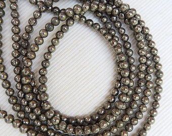 4mm Pyrite round beads FULL STRAND (15.5")