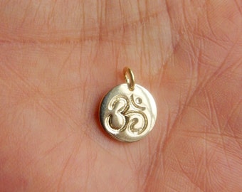 Gold vermeil , round  om charm, yoga necklace charm, om pendant (12mm),gold plated  .925 plated sterling silver
