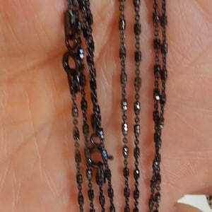 Black Rhodium sterling silver finished necklace chain with sparkly beads 1.3x2mmAvailable in 16, 18, 20 24 image 4