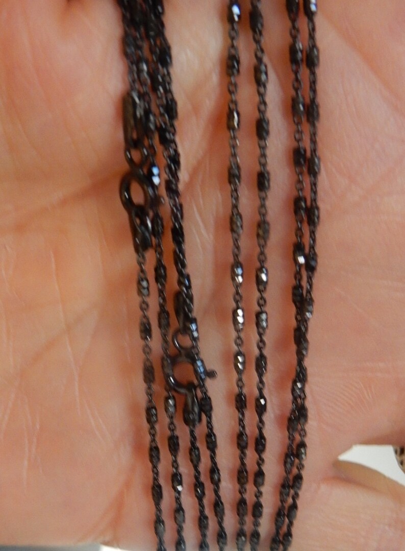 Black Rhodium sterling silver finished necklace chain with sparkly beads 1.3x2mmAvailable in 16, 18, 20 24 image 4