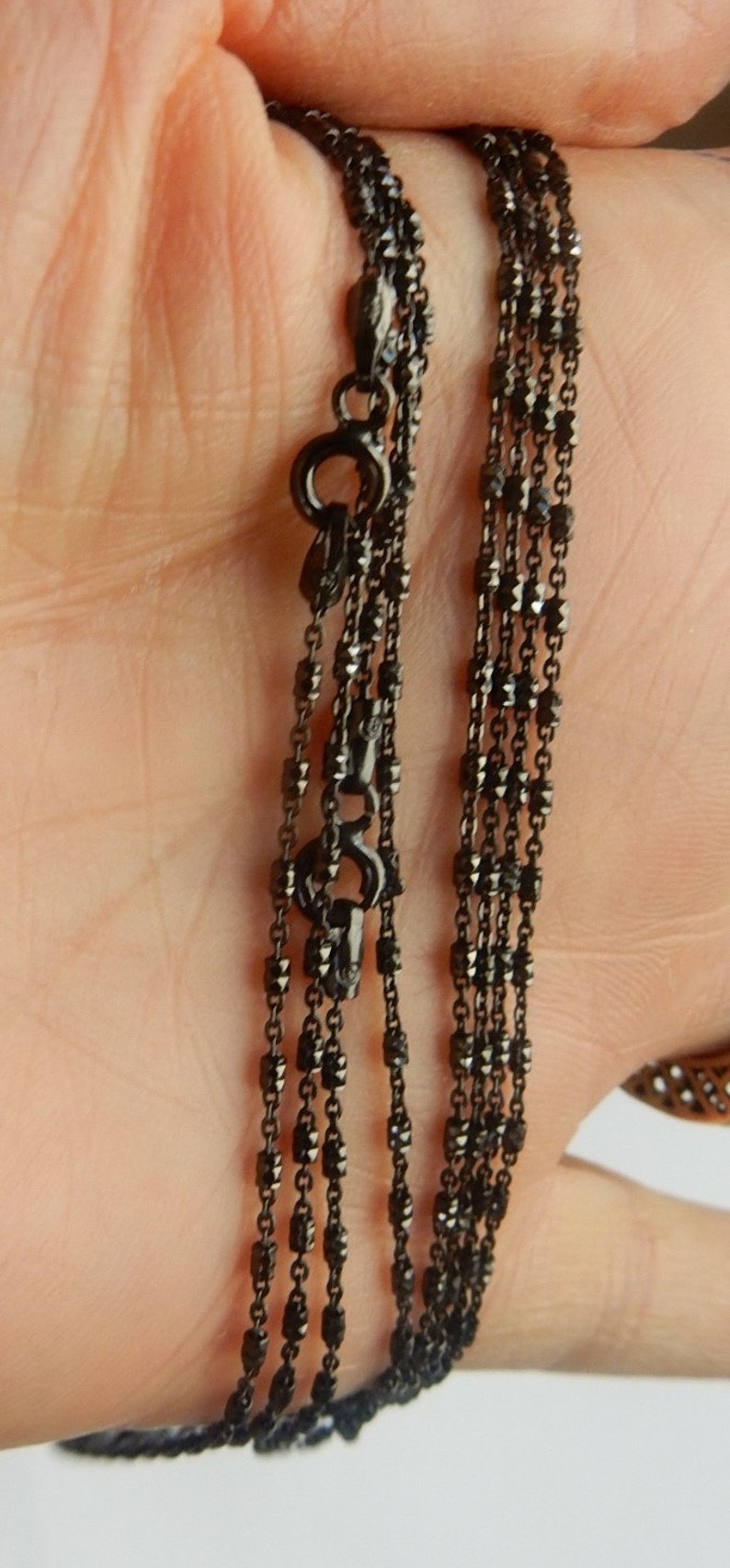 Black Rhodium sterling silver finished necklace chain with sparkly beads 1.3x2mmAvailable in 16, 18, 20 24 image 3