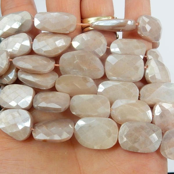 Mystic  peach  moonstone  faceted, flat  nugget beads (16-21x12-15mm),