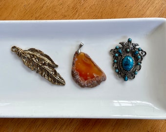 Turquise silver pendant, Big Feather pendant, Agate slice pendant, jewelry making supplies