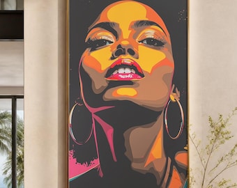Pop Art Black Woman Portrait | Afrocentric Wall Art Print | Modern African Queen Poster | Colorful Digital Download | Living Room Decor