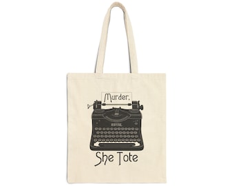 Murder She Tote - Borsa in tela di cotone per amanti dei libri, regalo letterario, borsa ecologica, borsa da spiaggia, borsa per la spesa