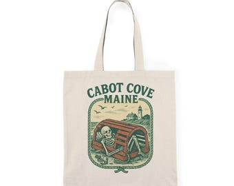 Cabot Cove Skeleton Cotton Canvas Tote Bag: Eco-Friendly Halloween Shopping Bag